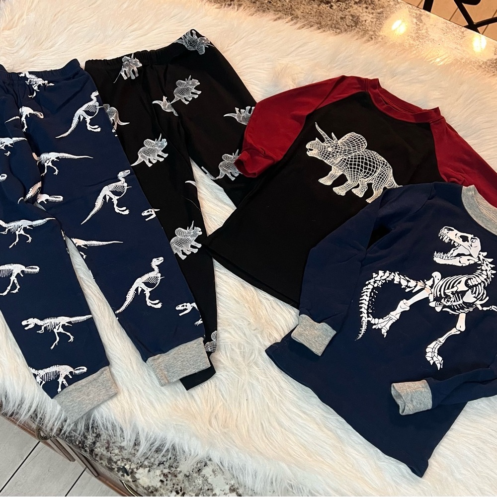 Dinosaur Print Kids Pajamas Set - Black, Blue, Red